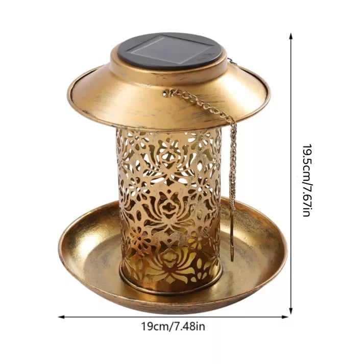🔥Last day promotion-70% off-Stock Preferred Solar Garden Lantern Bird Feeder w/ Light in Iron Brass Color