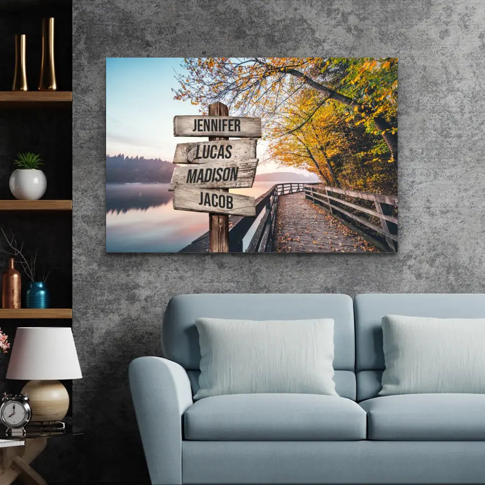 Personalized Lake Path Multi-Name Premium Canvas