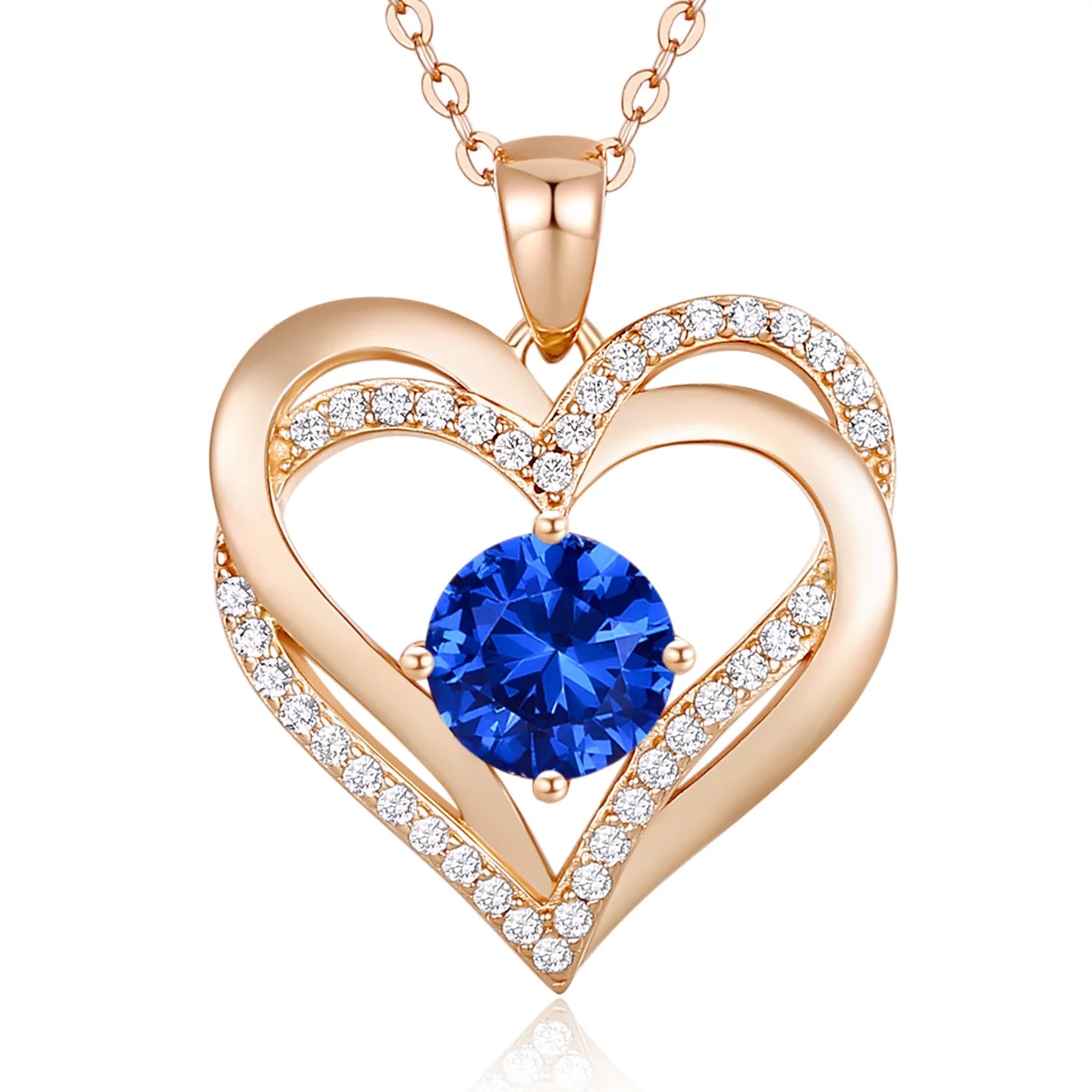 925 Sterling Silver Heart Birthstone Pendant Necklaces with 5A Cubic Zirconia
