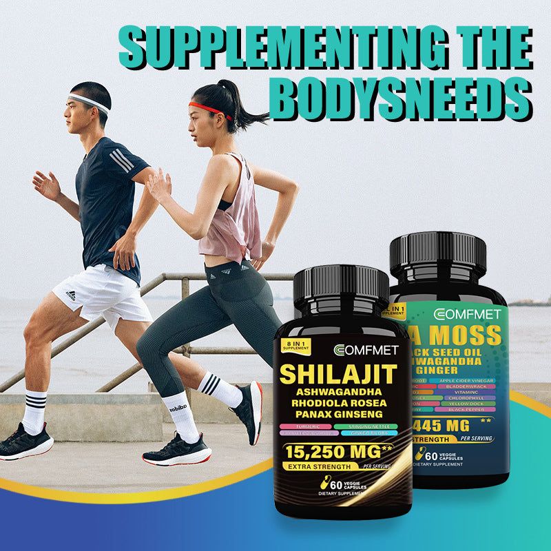 [2024 New Upgrade] COMFMET™ Sea Moss All-in-1 Blend And Shi-lajit Capsule 8-in-1 Synergy Bundle - Potent Natural Support -60 Capsules Per Bottle