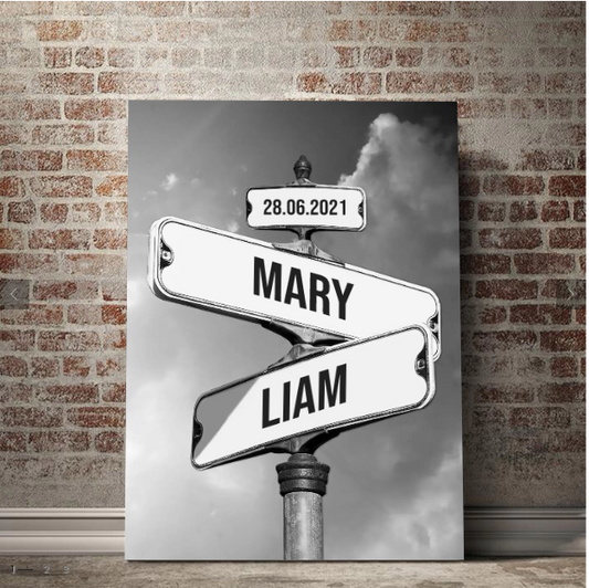 Personalized Canvas "Vintage Street Sign for couples"