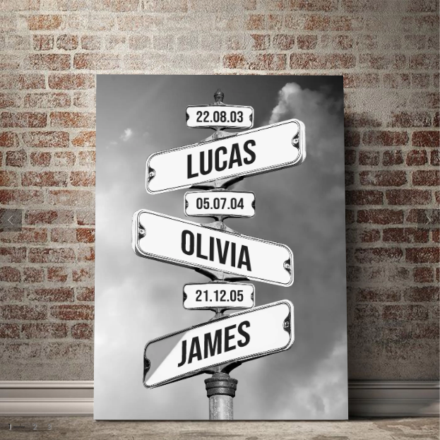 Personalized Canvas "Vintage street sign for families"