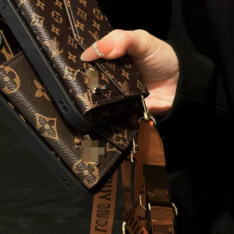 Advanced leather iPhone Case With Wallet And Strap Brown