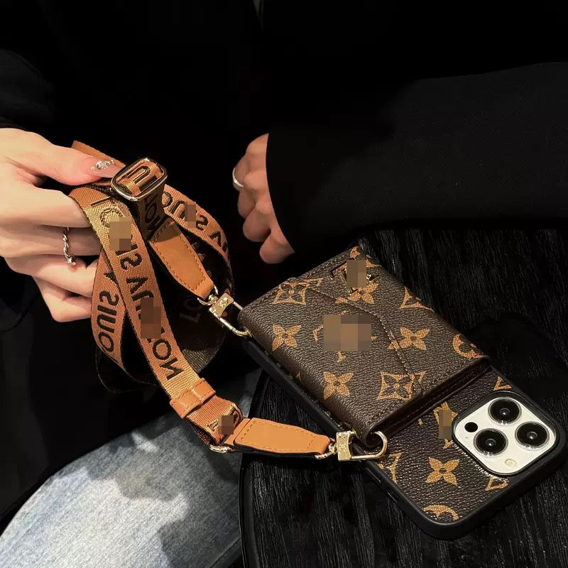 Advanced leather iPhone Case With Wallet And Strap Brown