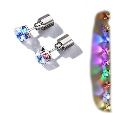 1 Pair Rainbow Changing Color LED Earrings Flashing Blinking Earrings, Light Up Crown Ear Drop Pendant Stud, Dance Party Accessories Unisex for Men Women