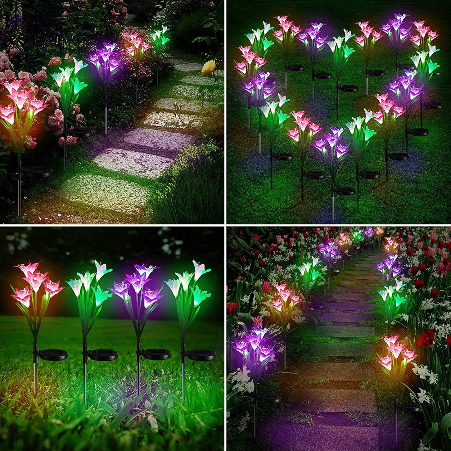 🔥LAST DAY 70% OFF-Solar Power Lily Flower 4 LED Lights Garden Stake Lamp Yard Outdoor Decor