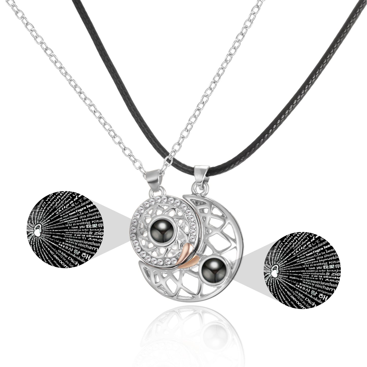 Coppia collana magnetica (100 lingue per ti amo)