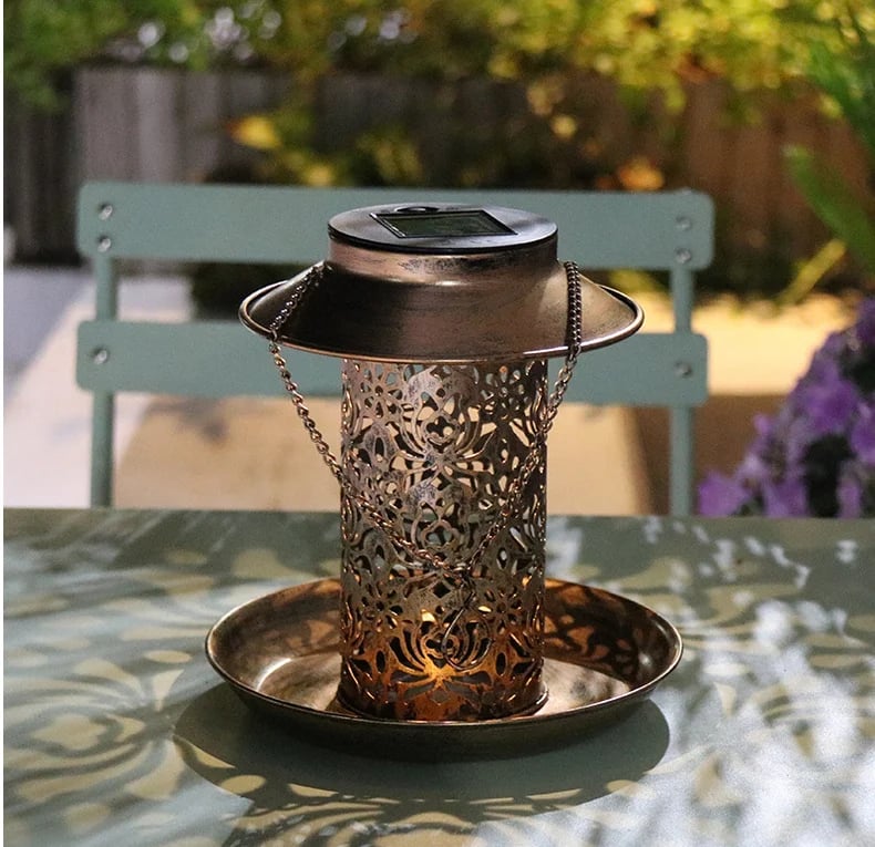 🔥Last day promotion-70% off-Stock Preferred Solar Garden Lantern Bird Feeder w/ Light in Iron Brass Color