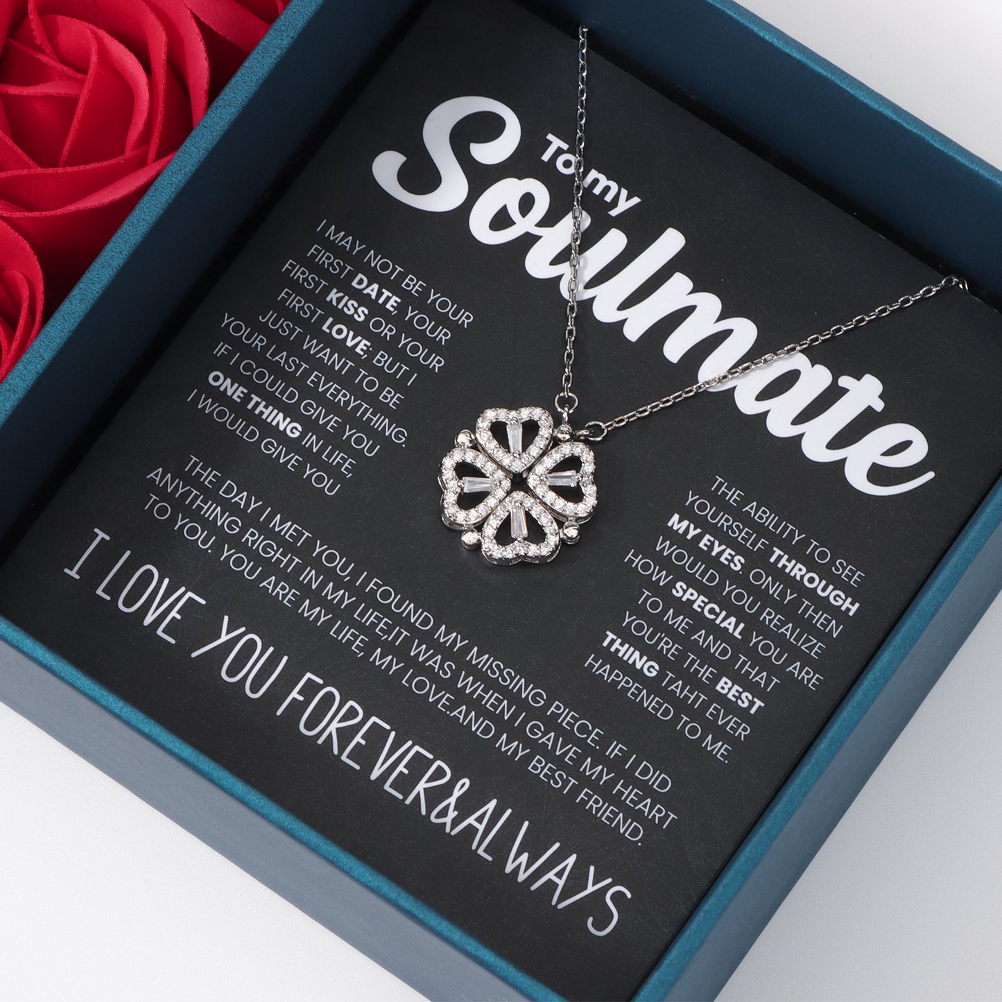 PARA MI ALMA GEMELA:Collar de corazón de la suerte CON SEIS ROSAS