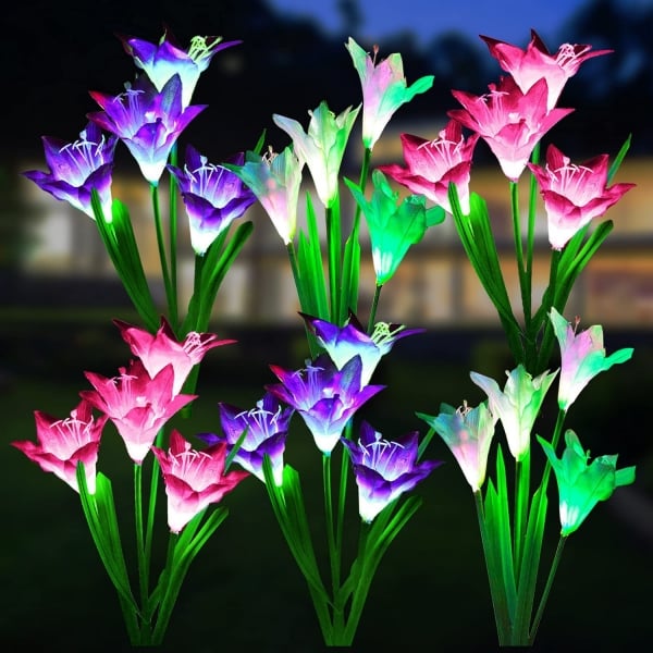🔥LAST DAY 70% OFF-Solar Power Lily Flower 4 LED Lights Garden Stake Lamp Yard Outdoor Decor