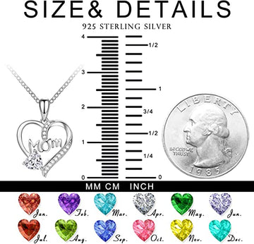 Mom Birthstone Necklace 925 Sterling Silver