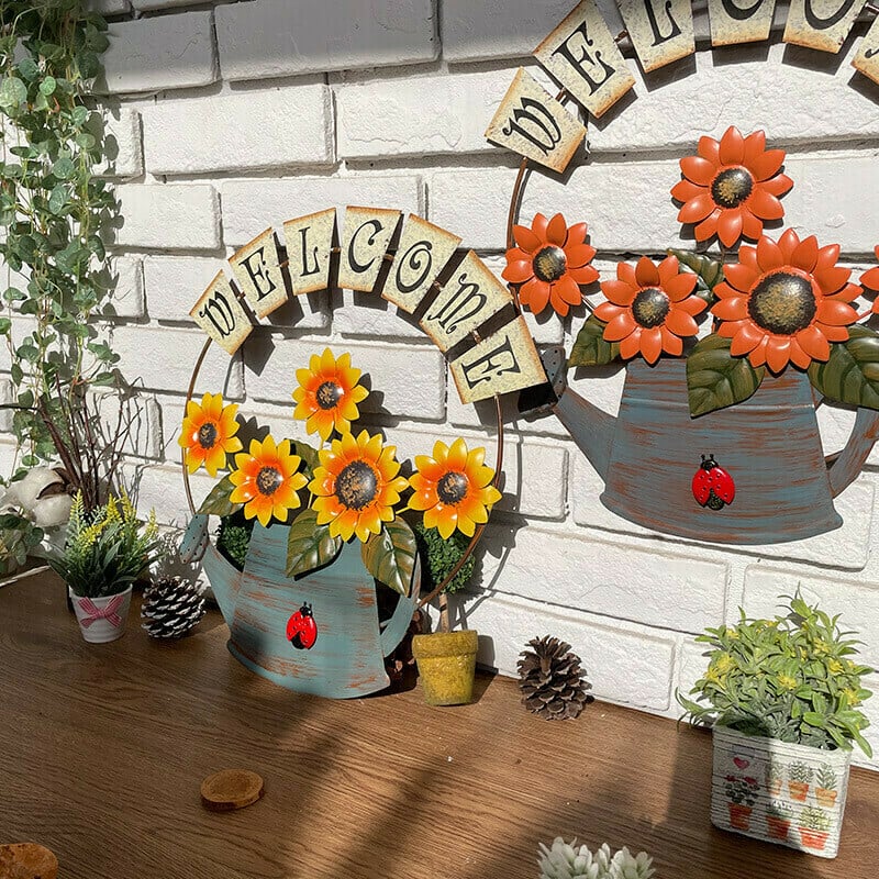 Pastoral style WELCOME sun flower wall decoration iron art