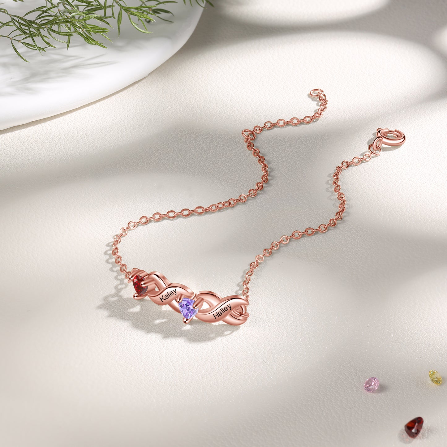 Family Custom Bracelet Heart Personalized with 2 Birthstones+