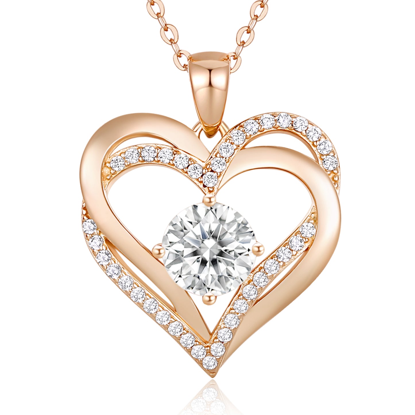 925 Sterling Silver Heart Birthstone Pendant Necklaces with 5A Cubic Zirconia