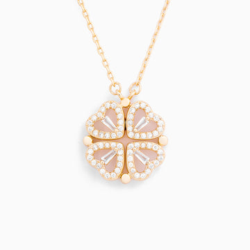 2022 El mejor collar de corazón de cristal con 16 piezas de rosa | Dos formas de vestir para el trébol de la suerte y los cuatro corazones románticos