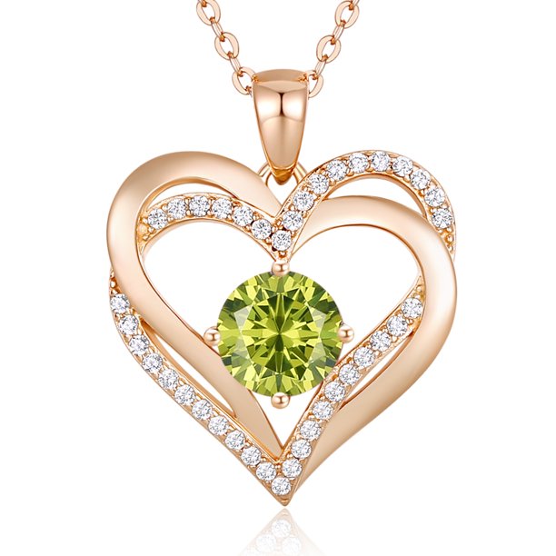 925 Sterling Silver Heart Birthstone Pendant Necklaces with 5A Cubic Zirconia