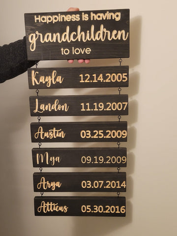 Grandkids - Family Names Hanging Decor Wooden Sign - Best Gift for Mother's Day/Father's Day