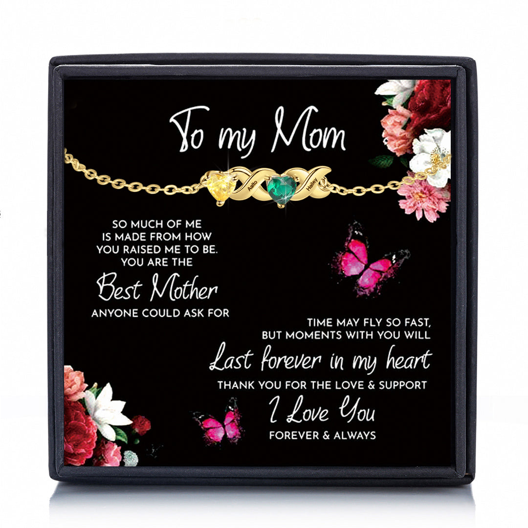 Family Custom Bracelet Heart Personalized with 2 Birthstones+