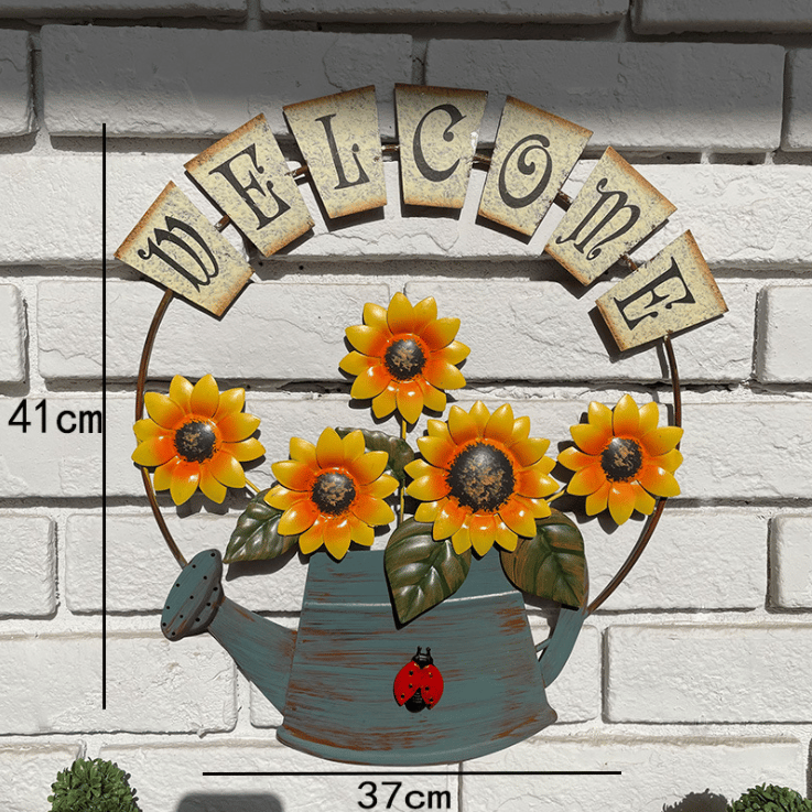 Pastoral style WELCOME sun flower wall decoration iron art