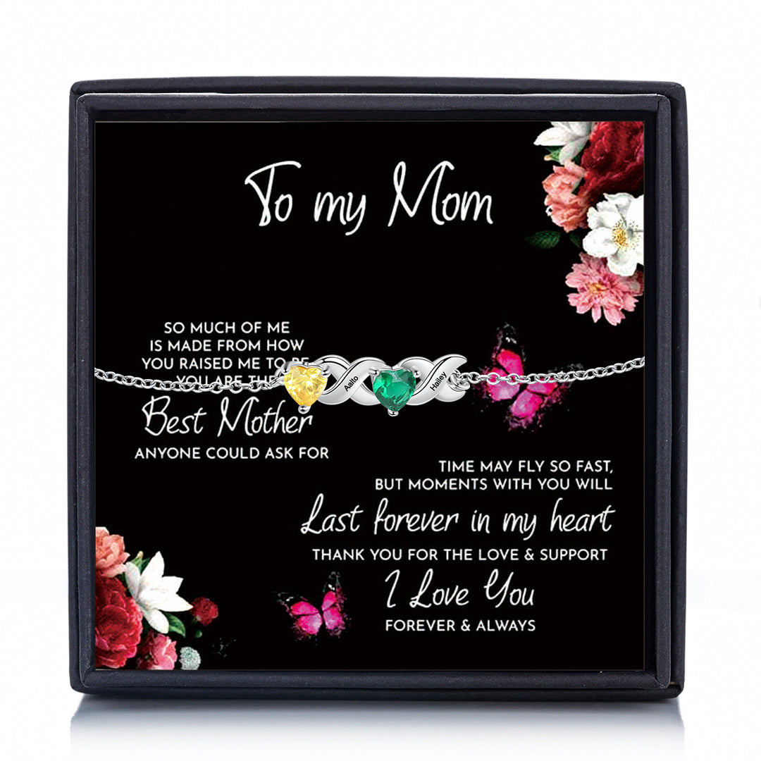 Family Custom Bracelet Heart Personalized with 2 Birthstones+