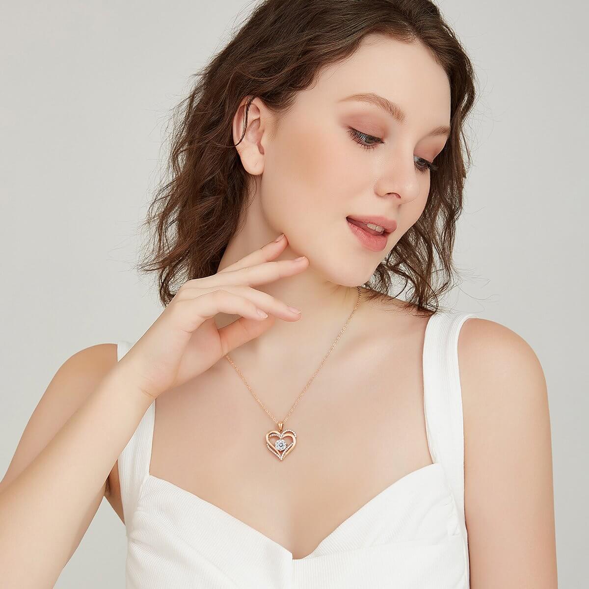 925 Sterling Silver Heart Birthstone Pendant Necklaces with 5A Cubic Zirconia