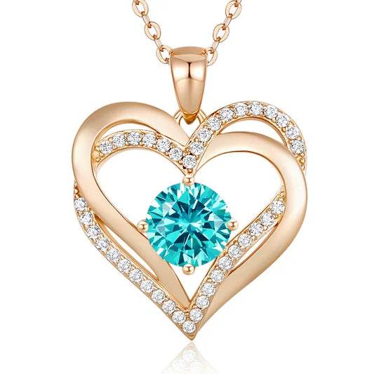 925 Sterling Silver Heart Birthstone Pendant Necklaces with 5A Cubic Zirconia