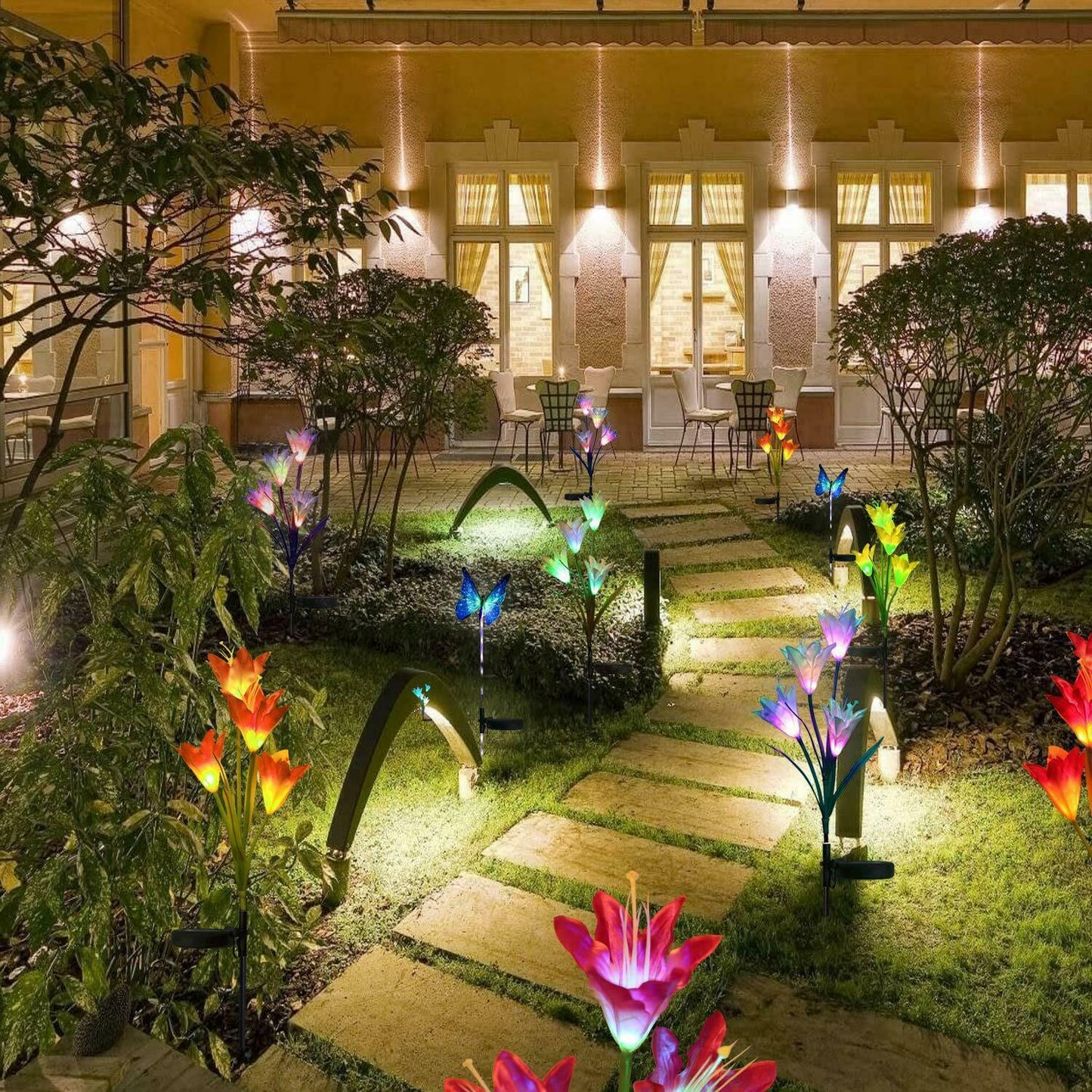 🔥LAST DAY 70% OFF-Solar Power Lily Flower 4 LED Lights Garden Stake Lamp Yard Outdoor Decor