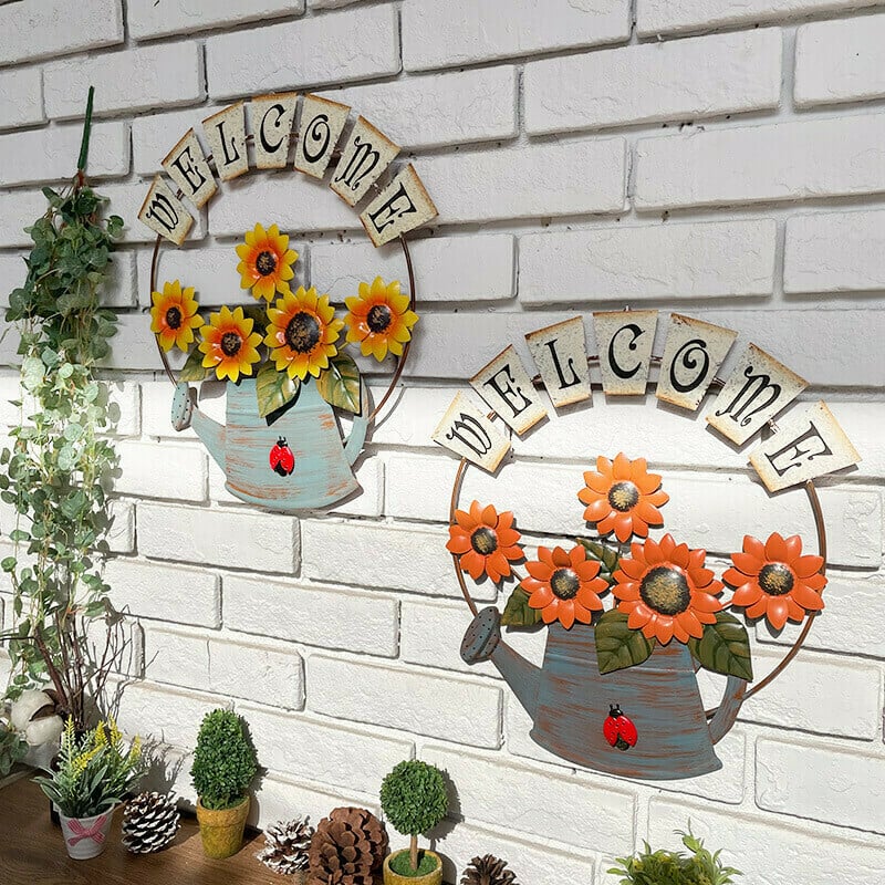 Pastoral style WELCOME sun flower wall decoration iron art