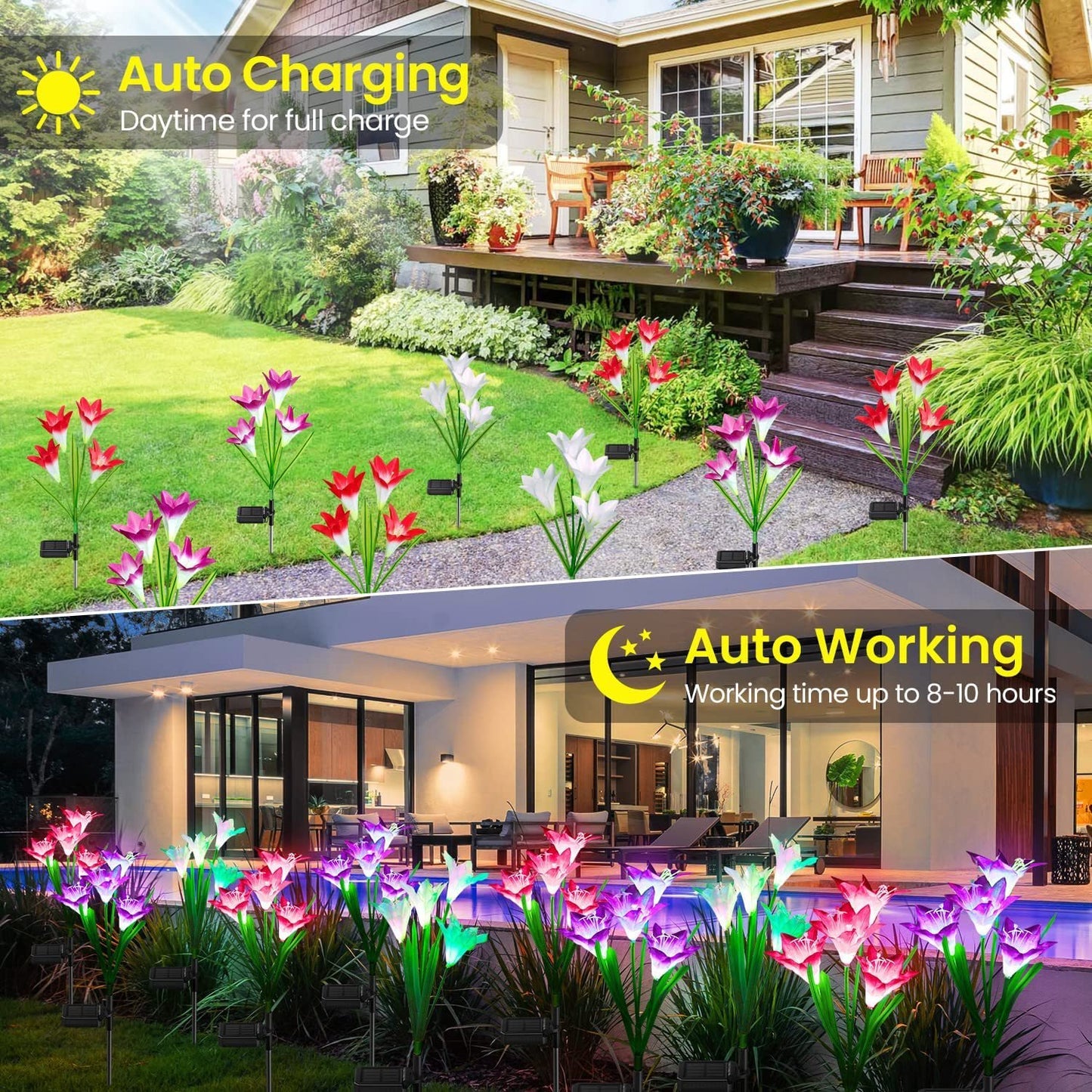 🔥LAST DAY 70% OFF-Solar Power Lily Flower 4 LED Lights Garden Stake Lamp Yard Outdoor Decor