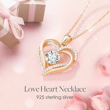 925 Sterling Silver Heart Birthstone Pendant Necklaces with 5A Cubic Zirconia
