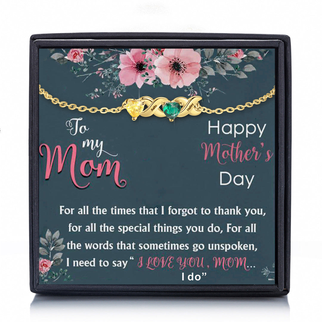 Family Custom Bracelet Heart Personalized with 2 Birthstones+