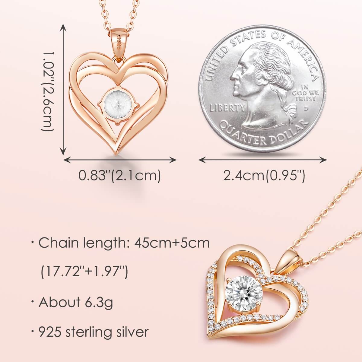 925 Sterling Silver Heart Birthstone Pendant Necklaces with 5A Cubic Zirconia
