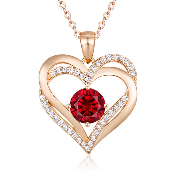 925 Sterling Silver Heart Birthstone Pendant Necklaces with 5A Cubic Zirconia