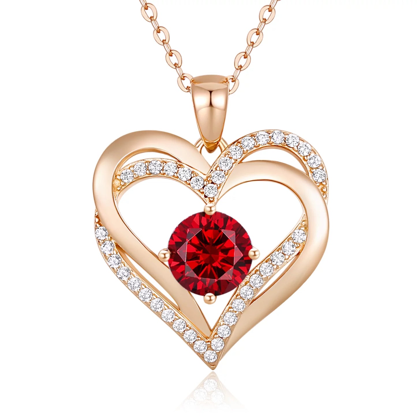 925 Sterling Silver Heart Birthstone Pendant Necklaces with 5A Cubic Zirconia