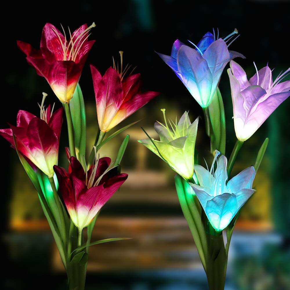 🔥LAST DAY 70% OFF-Solar Power Lily Flower 4 LED Lights Garden Stake Lamp Yard Outdoor Decor