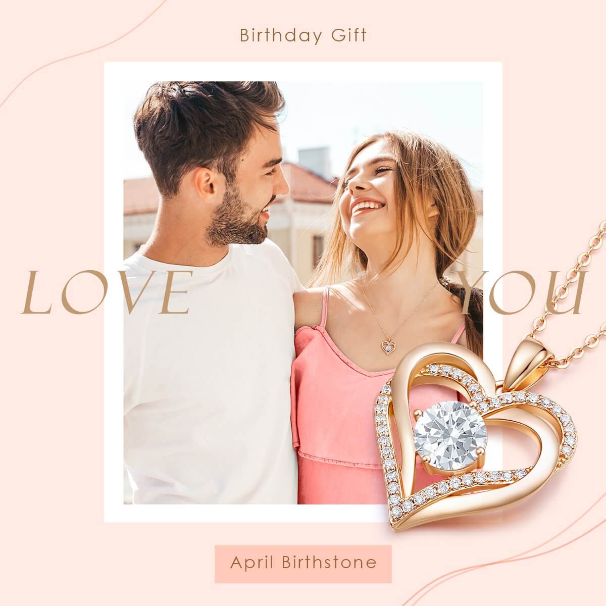 925 Sterling Silver Heart Birthstone Pendant Necklaces with 5A Cubic Zirconia