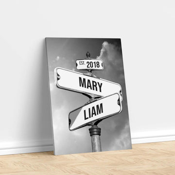 Personalized Canvas "Vintage Street Sign for couples"