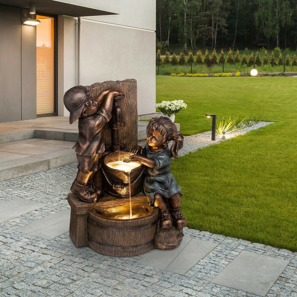 Boy & Girl Garden Statue