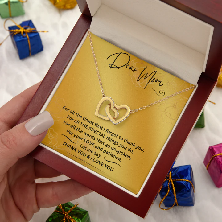 Thank You Mom Interlocking Double Hearts Necklace