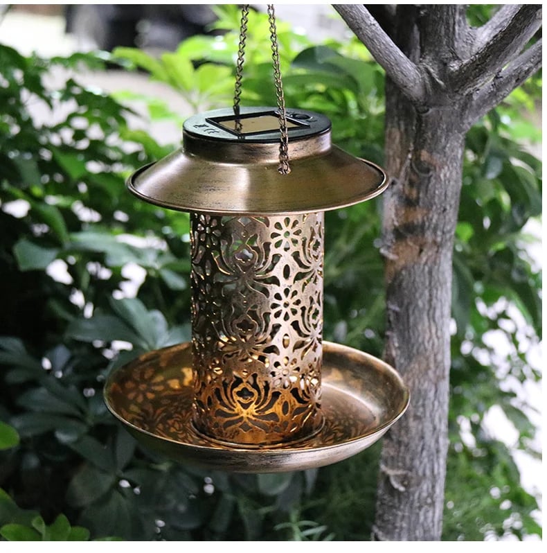 🔥Last day promotion-70% off-Stock Preferred Solar Garden Lantern Bird Feeder w/ Light in Iron Brass Color