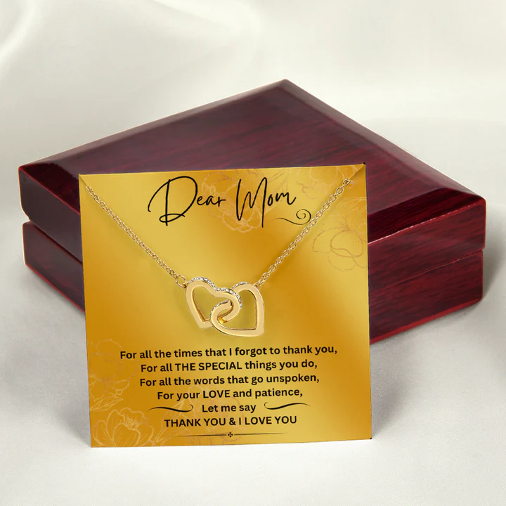 Thank You Mom Interlocking Double Hearts Necklace