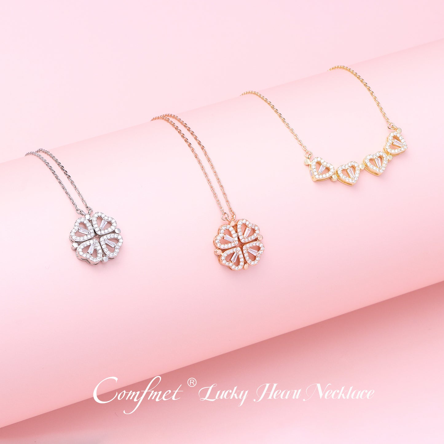 2023 Best Crystal Heart Necklace With 16pcs Rose | Two Wearing Way For Lucky Clover And Romantic Four Hearts