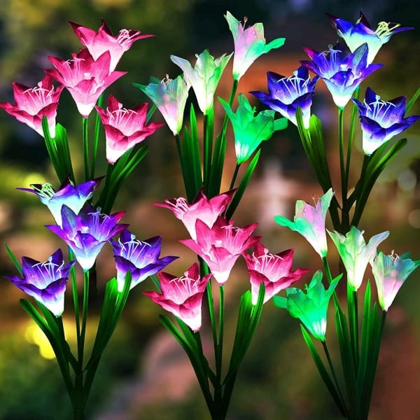🔥LAST DAY 70% OFF-Solar Power Lily Flower 4 LED Lights Garden Stake Lamp Yard Outdoor Decor