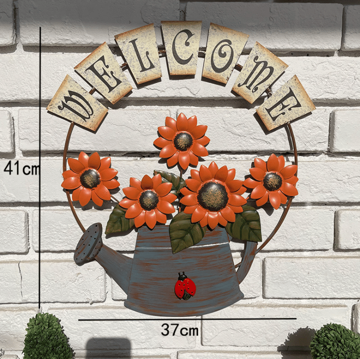 Pastoral style WELCOME sun flower wall decoration iron art