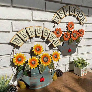 Pastoral style WELCOME sun flower wall decoration iron art