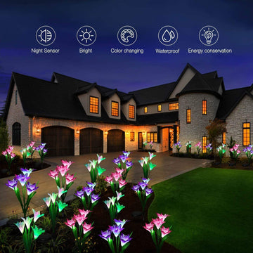 🔥LAST DAY 70% OFF-Solar Power Lily Flower 4 LED Lights Garden Stake Lamp Yard Outdoor Decor