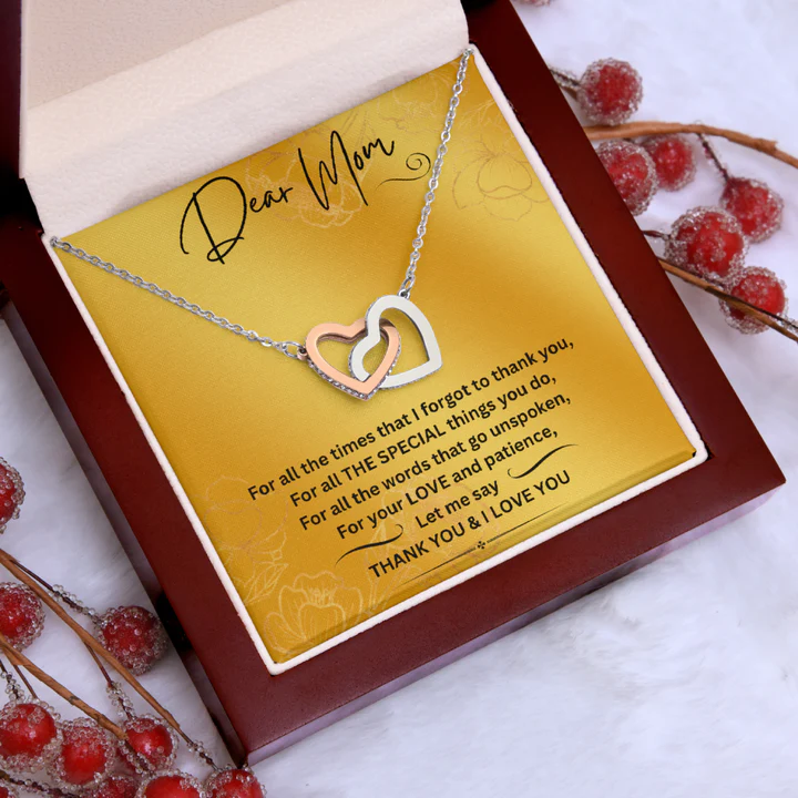Thank You Mom Interlocking Double Hearts Necklace