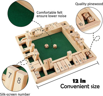 COMFMET Shut The Box Dice Game Wooden (2-4 Players),12 Inches