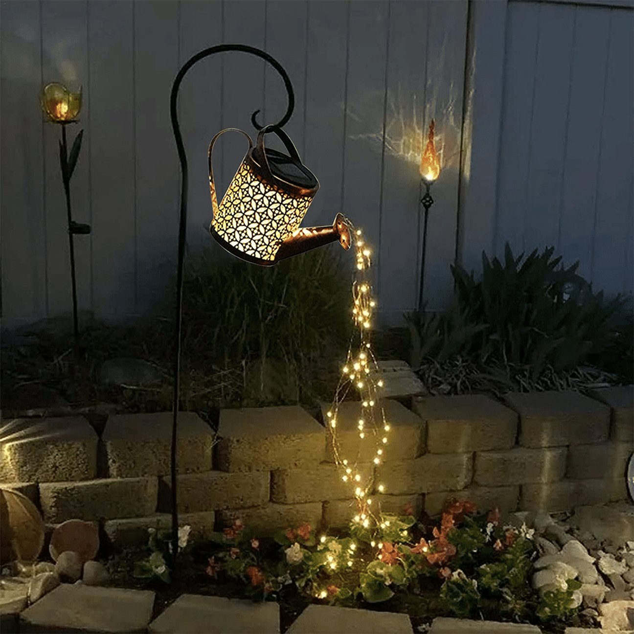 Solar Waterfall Lights Outdoor Garden