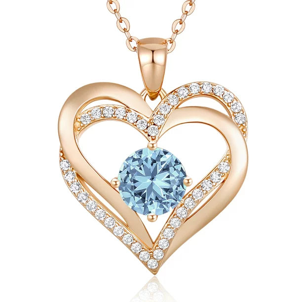 925 Sterling Silver Heart Birthstone Pendant Necklaces with 5A Cubic Zirconia